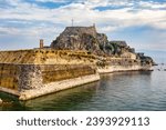 Small photo of The old Venetian fortress of Corfu town, Corfu, Greece. The Old Fortress of Corfu is a Venetian fortress in the city of Corfu. Venetian Old Fortress (Palaio Frourio), Ionian Islands, Greece