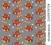 Red panda seamless pattern in...