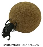 Small photo of The sacred scarab beetle rolls the ball isolated on white. Coleoptera. Scarabaeus. Scarabaeidae.