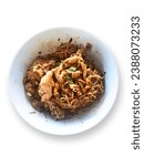 Small photo of A Dry noodles duck mole in white background
