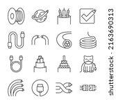 Digital Cable icons set.  Cables of various types and purposes. Telecommunications, Internet, telephony, linear icon collection. Line with editable stroke