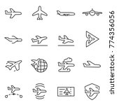Plane icons set, passenger airplane, aircraft thin line design. Line with Editable stroke