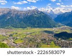 Small photo of Breathtaking aerial view of Interlaken and Swiss Alps from Harder Kulm viewpoint, Switzerland