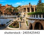Small photo of Barcelona, Spain - December 16, 2022: Entrance of Park Guell designed by Antoni Gaudi in Barcelona, Spain