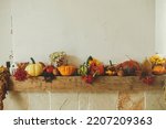 Autumn Decor On Fireplace In...