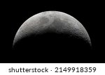 Small photo of Waxing crescent Moon photographed in color. Many terrain formations are visible, such as craters, highlands, lava-flooded areas of the lunar mare, and traces of blowout material from crater formation.