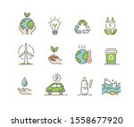 ecology icons set. global...