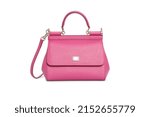 Women's Pink Leather Bag Handbag Isolated on White Background in front