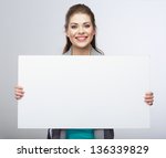 Business Woman Hold Blank Card. ...