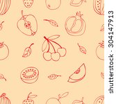 fruit doodles seamless  | Shutterstock . vector #304147913