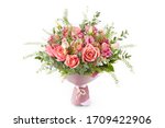 wedding bouquet  isolated on white. Fresh, lush bouquet of colorful flowers