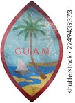 Top view of Great Seal of US Federal State of Guam. United States of America with grunge texture patriot and travel concept. Plane layout, design