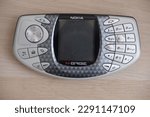 Small photo of Sukoharjo, Indonesia - April 19, 2023 - The classic nokia n gage, which was famous in its era, carried the concept of a gaming cellphone in the shape of a PlayStation stick