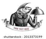 The Waiter Fish Man Logo Hand...