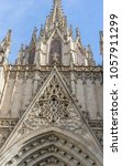 Small photo of Gothic Catholic Cathedral Facade Barcelona Catalonia Spain. Built in 1298.
