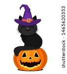 a cute black kitten in a purple ... | Shutterstock .eps vector #1465620353