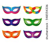 A Set Of Carnival Masks. Flat...