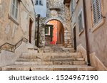Streets of Rovinj old town, popular travel destination in Croatia