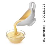 Small photo of Pouring condensed milk isolated on white background with clipping path
