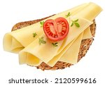 Gouda cheese slices on rye bread isolated, top view