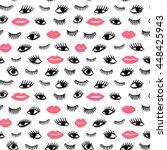 hand drawn eye  pink lips... | Shutterstock .eps vector #448425943