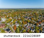 Early afternoon autumn aerial photo view of Saratoga Springs New York
