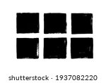 Set of grunge square template backgrounds. Vector black painted squares or rectangular shapes. Hand drawn brush strokes isolated on white. Dirty grunge design frames, borders or templates for text.