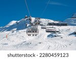 Beautiful view of Gornergrat, Zermatt, Matterhorn ski resort in Switzerland with cable chair lift transportation. Ski lifts in Switzerland. Winter holidays.
