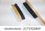 Small photo of Horsehair brush isolated over white background, horsehair brush for leather shoe polishing.