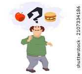 fat man chooses between healthy ... | Shutterstock .eps vector #2107334186