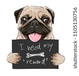 Cute Pug Cartoon Holding Sign...