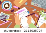 woman writes in diary. hands... | Shutterstock .eps vector #2115035729