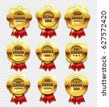golden certified rosettes  gold ... | Shutterstock .eps vector #627572420