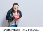 Small photo of People with chest pain isolated, man with tachycardia, Man with heart pain on isolated background, young man with chest pain isolated