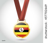 uganda flag in gold medal.... | Shutterstock .eps vector #457702669