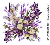 floral background. iris white ... | Shutterstock . vector #412322230