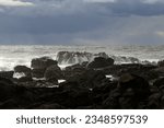 Seascape. Northern portuguese rocky coast before rain and storm.
