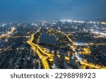 Aerial night view of urban area of ​​Jinan, Shandong, China