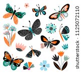 butterflies and flowers  hand... | Shutterstock .eps vector #1125072110