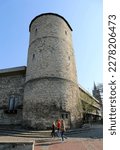 Small photo of HANOVER, GERMANY-APRIL 07:Unidentified Girls by The Historic Beguine Defense Tower. April 07,2019 in Hanover, Germany