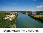 Small photo of aerial view on the cities of Melun and La Rochette in Seine et Marne in France