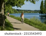 Small photo of view of a cycle path along the Seine on the town of Melun in Seine et Marne in France
