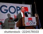 Small photo of TOPEKA, KANSAS, USA - NOVEMBER 8, 2022 US Congressman Republican Tracey Mann (KS-1) addresses the election night watch party after he won re-election in his campaign for congress