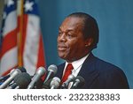 Small photo of WASHINGTON DC, USA - AUGUST 11, 1990 Washington DC Mayor Marion Barry conducts a news conference