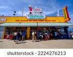 Small photo of New York, USA, May 2016, Nathan's Famous Hot Dogs and Restaurants
