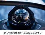 Small photo of Gyro compass on an expensive yacht close-up. Yacht navigation equipment.