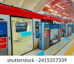 Small photo of Jakarta, Indonesia - January 20, 2024 : The Jabodebek LRT train is stoped at Dukuh Atas LRT station, South Jakarta