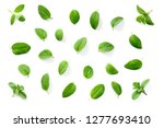 fresh marjoram leaves isolated on the white background, top view