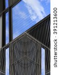 Small photo of Smart double exposure photo of windows and latticed wall panels. Nonexistent architectural object with string structure. Abstract interior background composition with bright sky in window.
