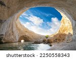 Small photo of View of the volcanic open cave of Sykia, Milos island, Cyclades, Greece